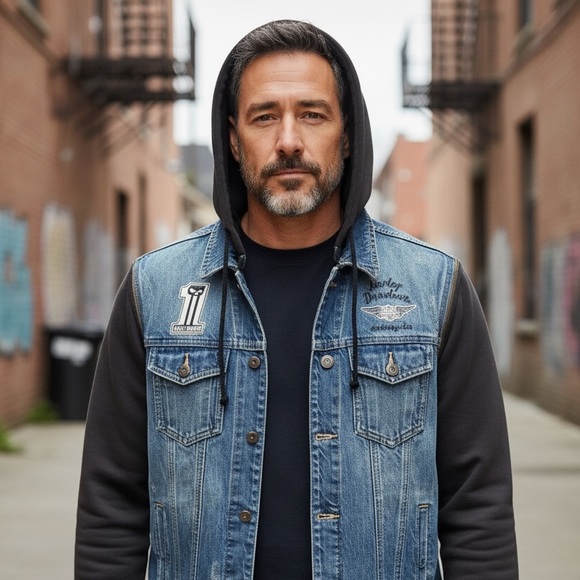 Harley-Davidson Denim Jacket Hoodie Hybrid Zip-Sleeve | Medium Wash | MKE WI - Picture 9 of 9